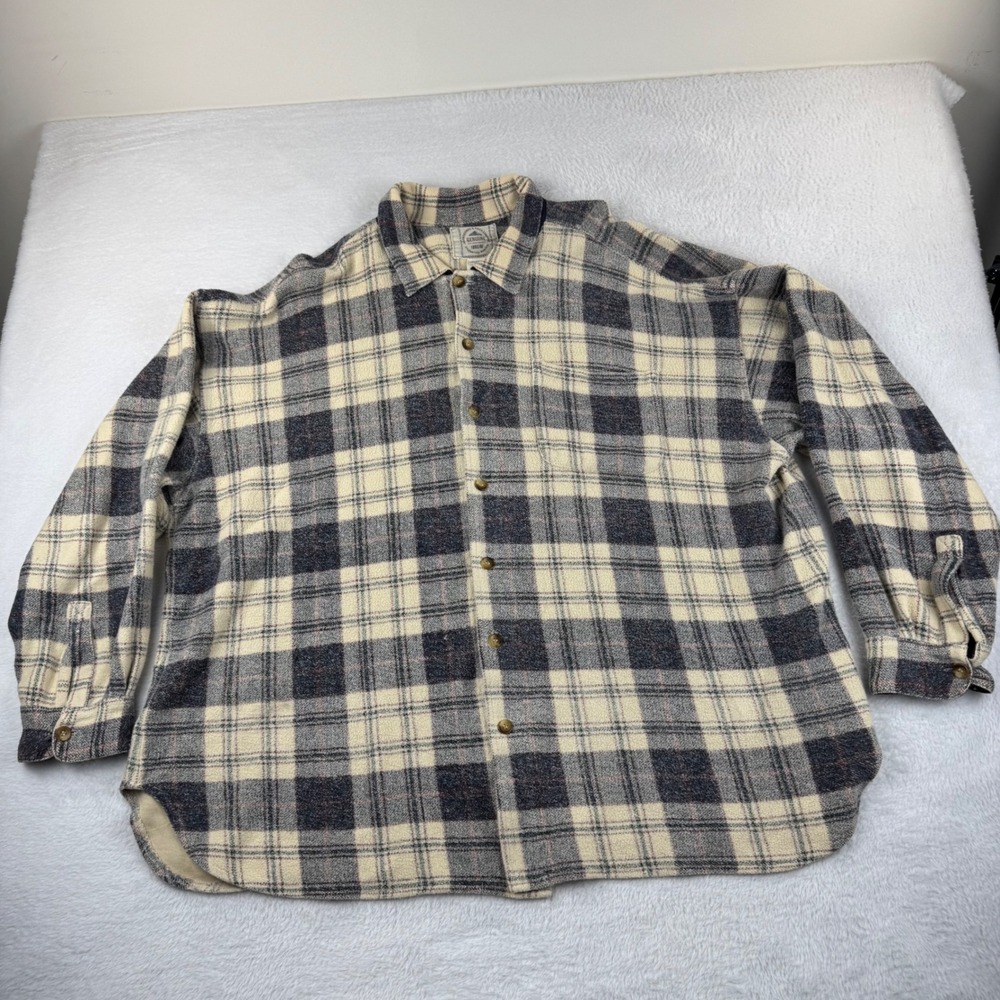 Abercrombie & Fitch Flannel Shirt Mens XL Cream Grey Plaid Heavyweight Cotton